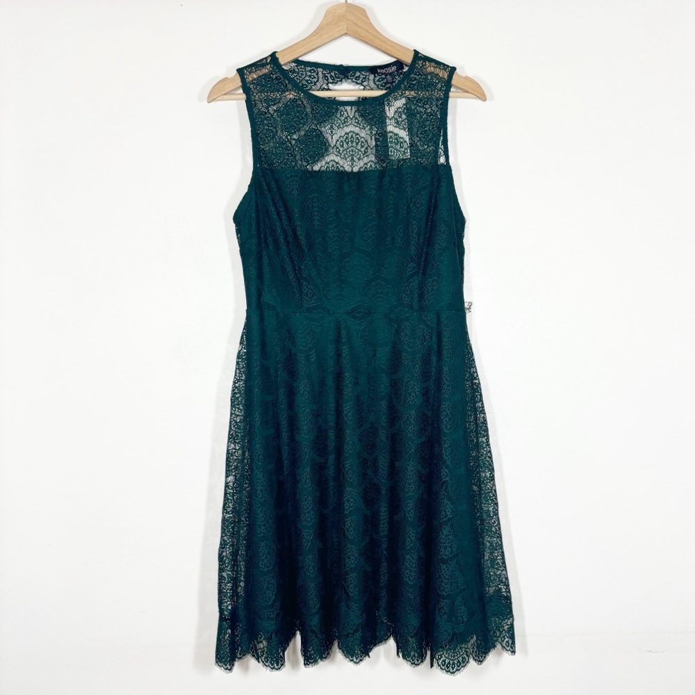 NWT Kensie Shara Lace Dress Sleeveless Fit & Flare Keyhole Green Sz 8